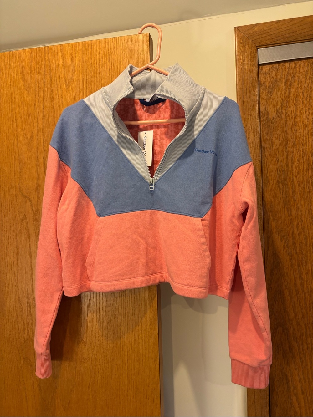 Outdoor Voices Pink & Blue Half-Zip Cropped Pullover Jacket